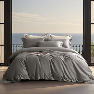 Solid Color Embroidered 4-Piece Bedding Set