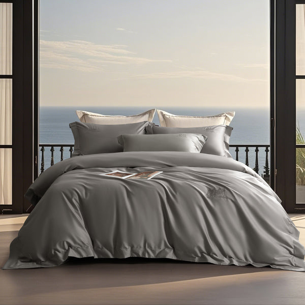 Solid Color Embroidered 4-Piece Bedding Set