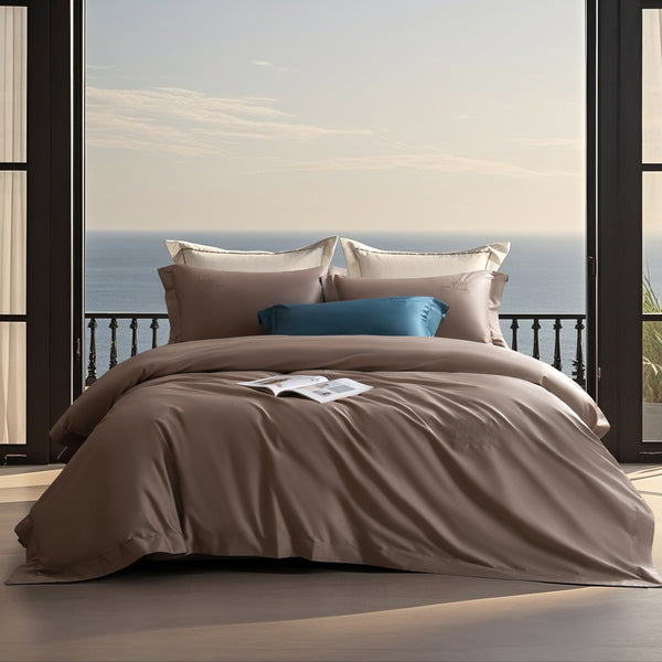 Solid Color Embroidered 4-Piece Bedding Set