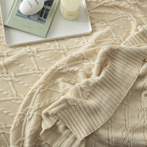 Beige Classic Knit Cotton Blanket