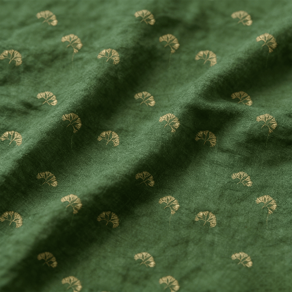 Ramie-Tencel Woven Fabric, Plain Dyeing, Small Leaf Pattern, Natural Unfinished Look, Fresh Vintage Style
