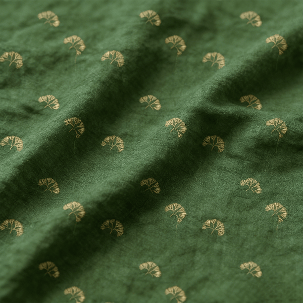 Ramie-Tencel Woven Fabric, Plain Dyeing, Small Leaf Pattern, Natural Unfinished Look, Fresh Vintage Style
