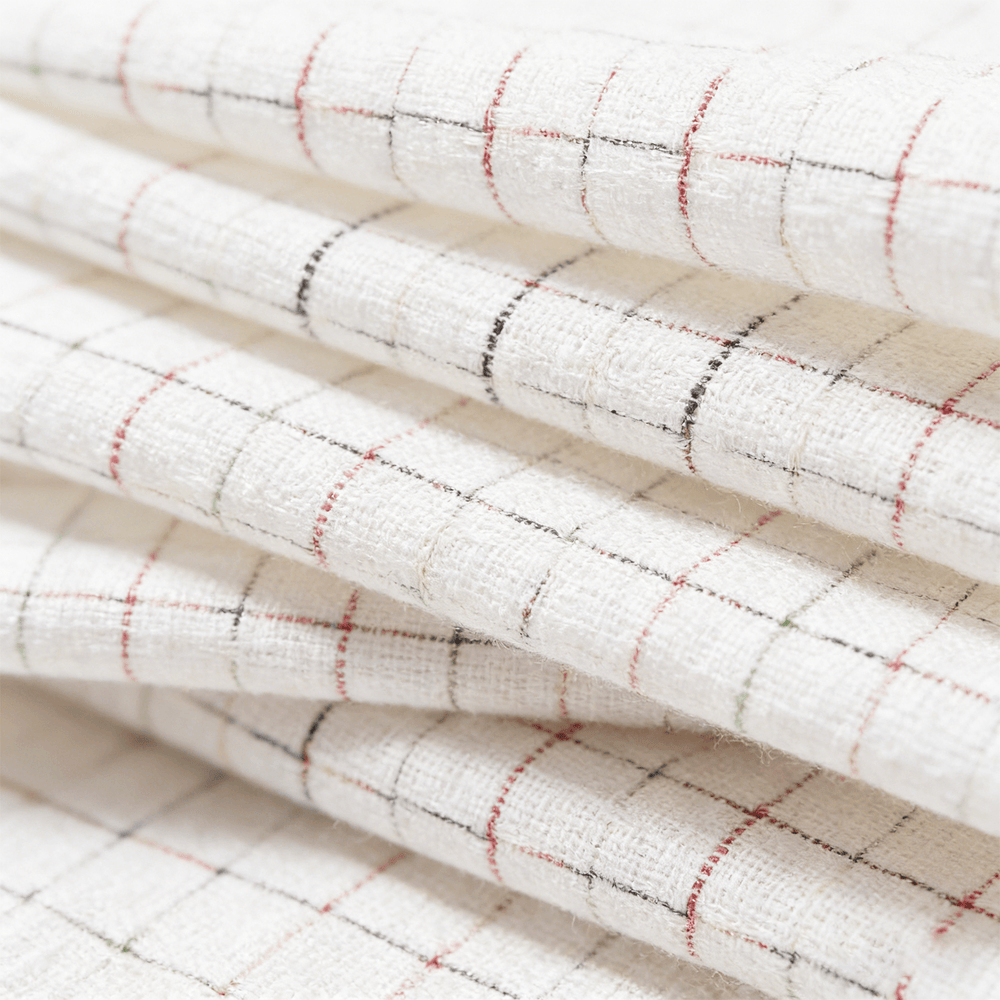 Ramie-Polyester Yarn-Dyed Check Fabric - Natural Jacquard Weave