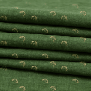 Ramie-Tencel Woven Fabric, Plain Dyeing, Small Leaf Pattern, Natural Unfinished Look, Fresh Vintage Style