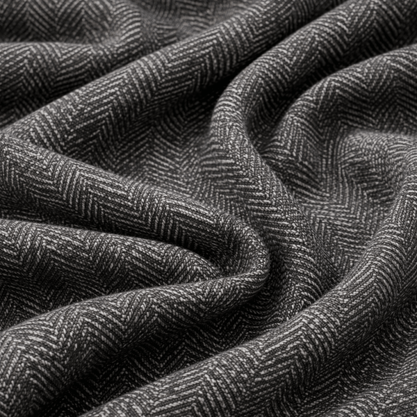 Cotton-Linen Herringbone Woven Fabric - Solid Dyed, Casual Texture