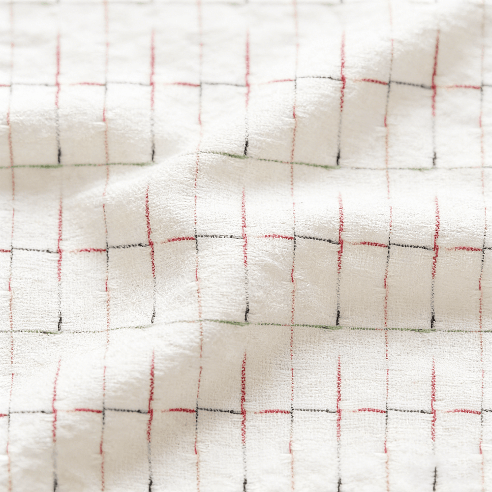 Ramie-Polyester Yarn-Dyed Check Fabric - Natural Jacquard Weave