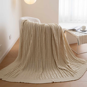 Beige Classic Knit Cotton Blanket