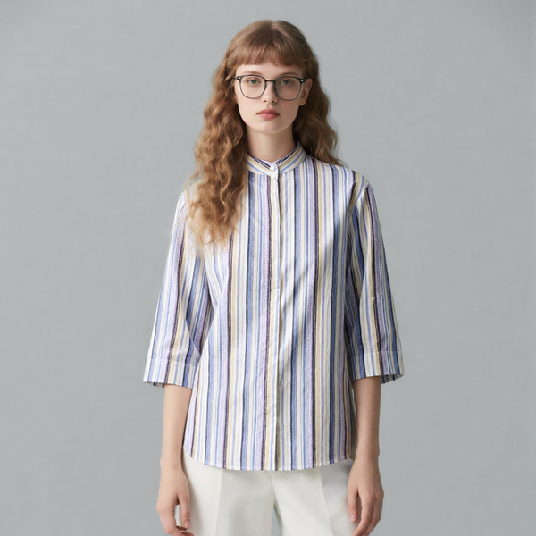 Rayon-Linen-Cotton Printed Stripe Fabric - Natural Vintage Finish