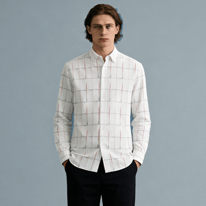 Ramie-Polyester Yarn-Dyed Check Fabric - Natural Jacquard Weave