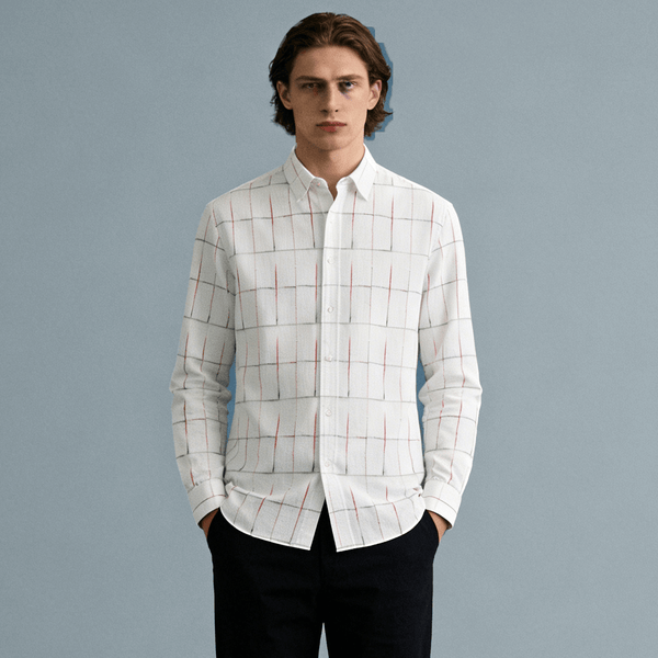 Ramie-Polyester Yarn-Dyed Check Fabric - Natural Jacquard Weave