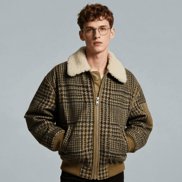 Wool-Polyester Yarn-Dyed Check Twill - Retro Speckled Yarn Effect