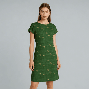 Ramie-Tencel Woven Fabric, Plain Dyeing, Small Leaf Pattern, Natural Unfinished Look, Fresh Vintage Style